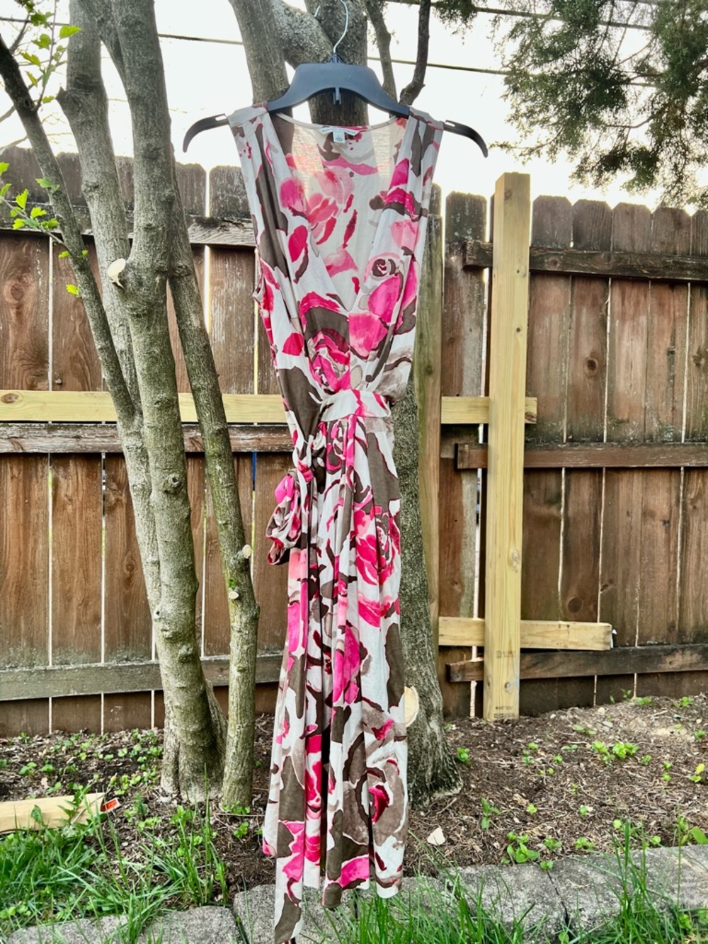 Chic Banana Republic Midi Maxi Silk Cotton Wrap Dress Sleeveless Floral L - Picture 1 of 14
